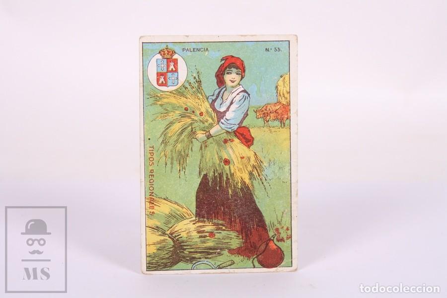Collectable Antique Stickers: Antiguo Cromo de Chocolates Guill&eacute;n - Tipos Regionales / Escudo - Palencia N&ordm; 33