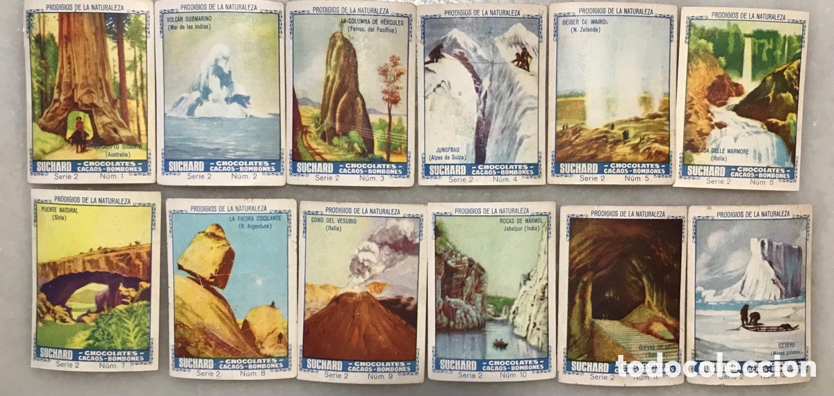 Colecionismo Cromos antigos: Serie 2 completo, Siuchard azul, 12 cromos prodigios de la Naturaleza. No pegados