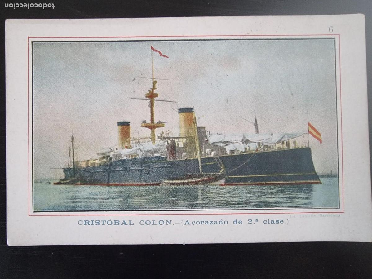 Coleccionismo Cromos antiguos: Barcos de Guerra Espa&ntilde;a.Cristobal Colon Acorazado de 2&ordm; Clase.cromo 06.Kiosko el Sol.Barcelona