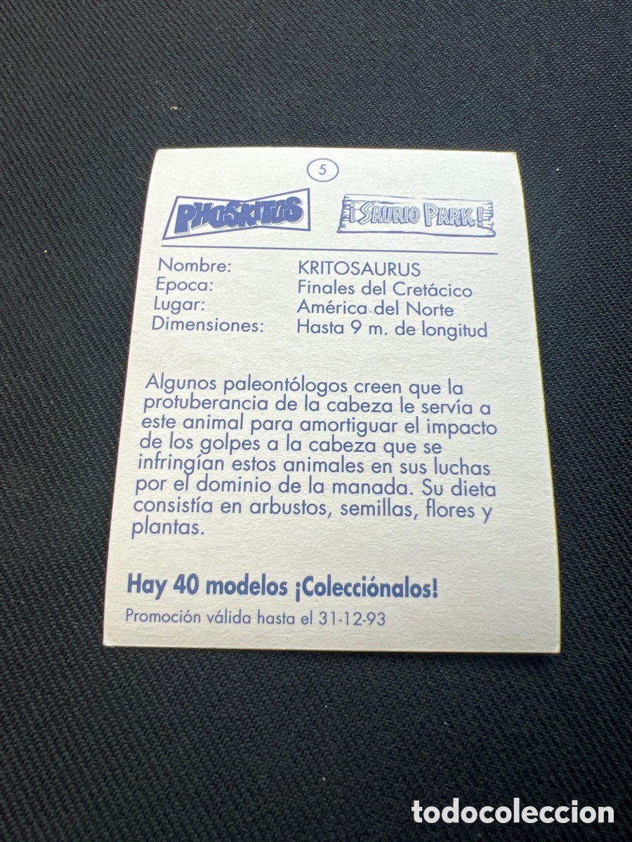 Coleccionismo cromos antiguos: Phoskitos sauro park n&uacute;mero 5 - Foto 2