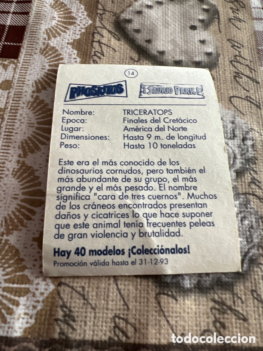 Coleccionismo cromos antiguos: Phoskitos saurio park n&uacute;mero 14 - Foto 2