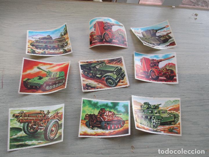 Colecionismo Cromos antigos: LOTE DE NUEVE CROMOS AUTOADHESIVOS DE CARROS Y ARMAS DE GUERRA, S/F NI OTROS DATOS-5.3 X 7.3 CM.