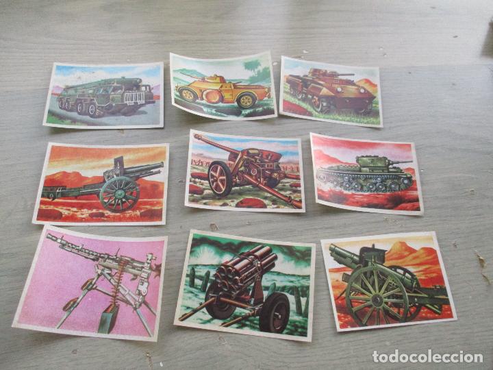 Coleccionismo cromos antiguos: LOTE DE NUEVE CROMOS AUTOADHESIVOS DE VEH&Iacute;CULOS Y ARMAS DE GUERRA, S/F NI OTROS DATOS-5.3 X 7.3 CM.