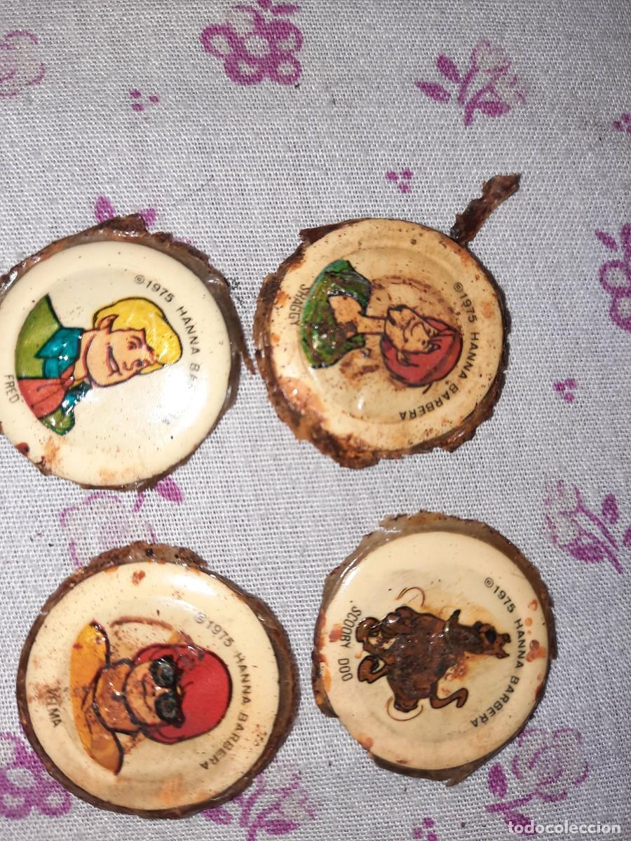 Coleccionismo Cromos antiguos: Lote 4 antiguo cromos de chapa Pepsi- mirinda Hanna Barbera 1975 . VIAJA A HOLLYWOOD scooby doo