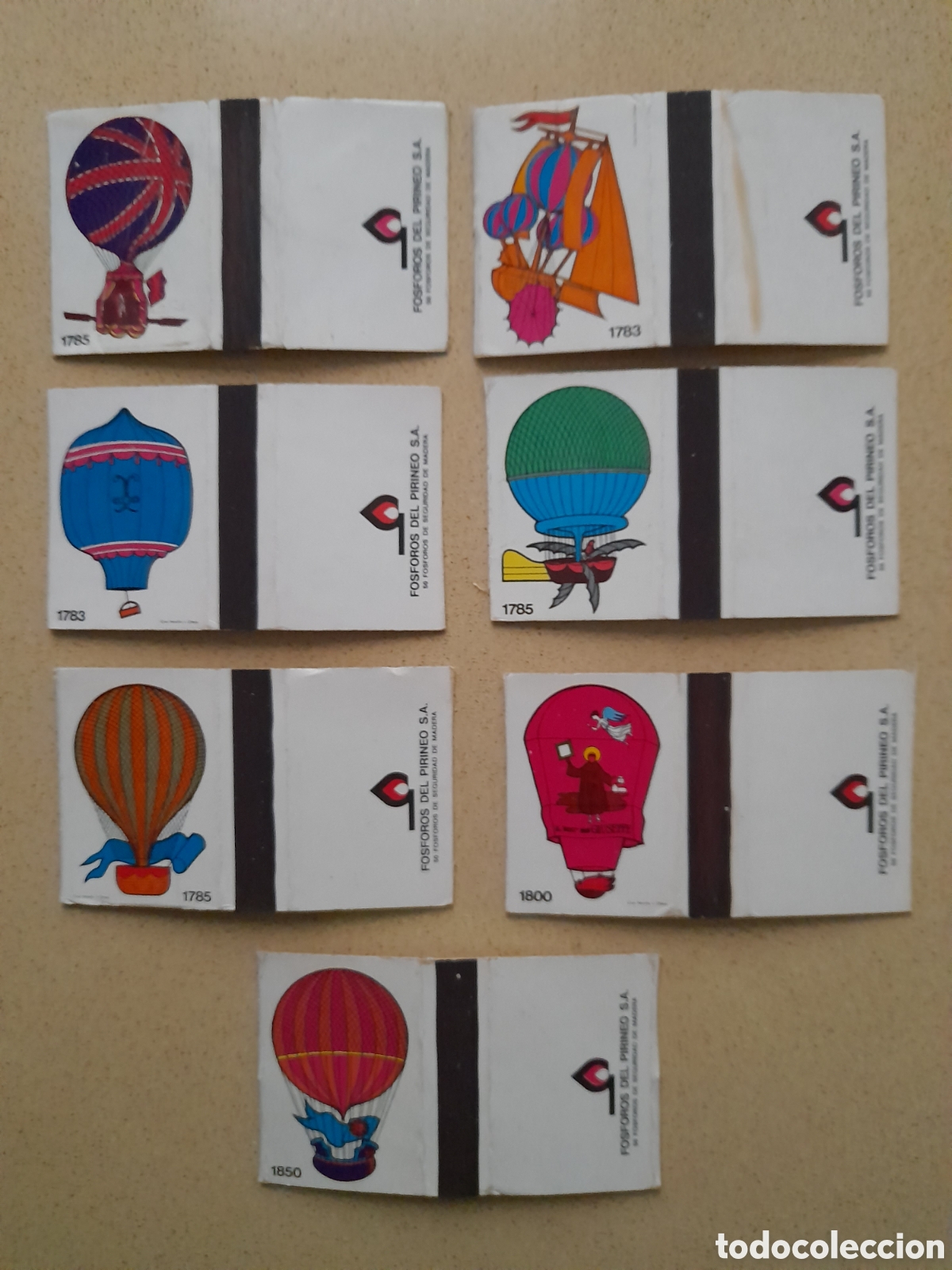 Coleccionismo cromos antiguos: 7 cajas cerillas globos aerost&aacute;ticos - Foto 1