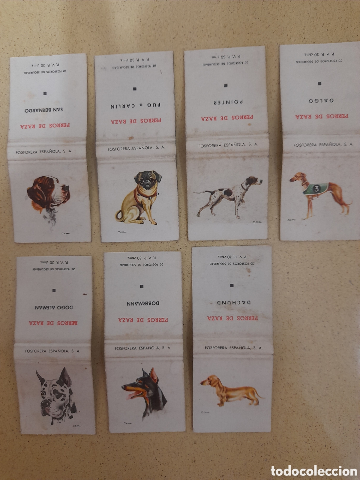 Coleccionismo cromos antiguos: 7 cajas cerillas perros - Foto 1