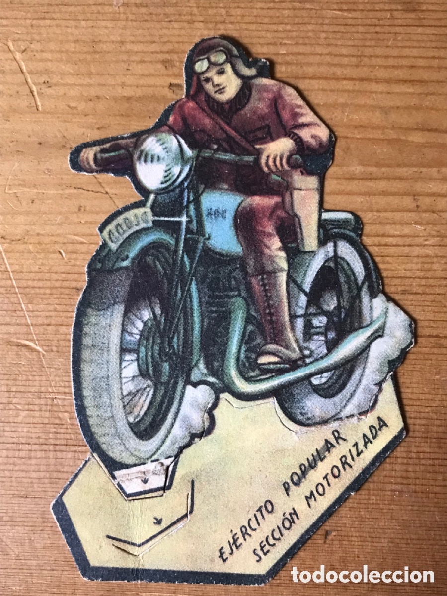 Coleccionismo cromos antiguos: Cromo troquelado secci&oacute;n motorizada. Ej&eacute;rcito popular. Almacenes alemanes Barcelona 1937