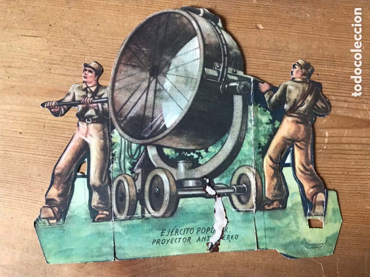 Coleccionismo cromos antiguos: Cromo troquelado proyector antia&eacute;reo ej&eacute;rcito popular. Almacenes alemanes. Barcelona 1937