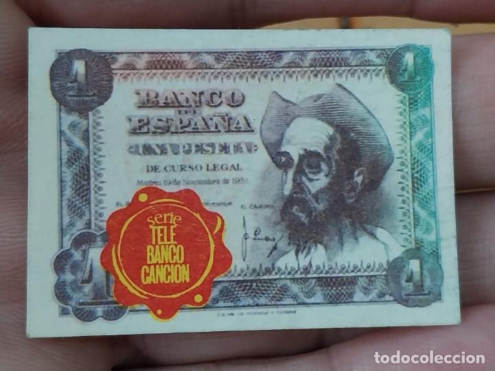 Coleccionismo Cromos antiguos: UNA PESETA QUIJOTE ESPA&Ntilde;A TELE BANCO CANCION CROMO BILLETE SOBADO ORIGINAL A&Ntilde;OS 70