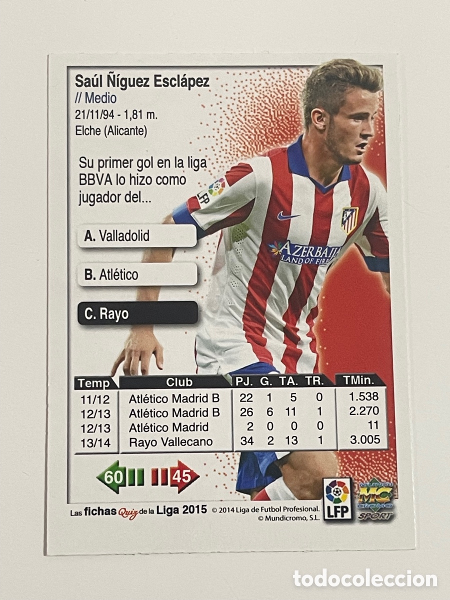 Coleccionismo cromos antiguos: Saul 9 mundicromo 2014-2015 - Foto 2
