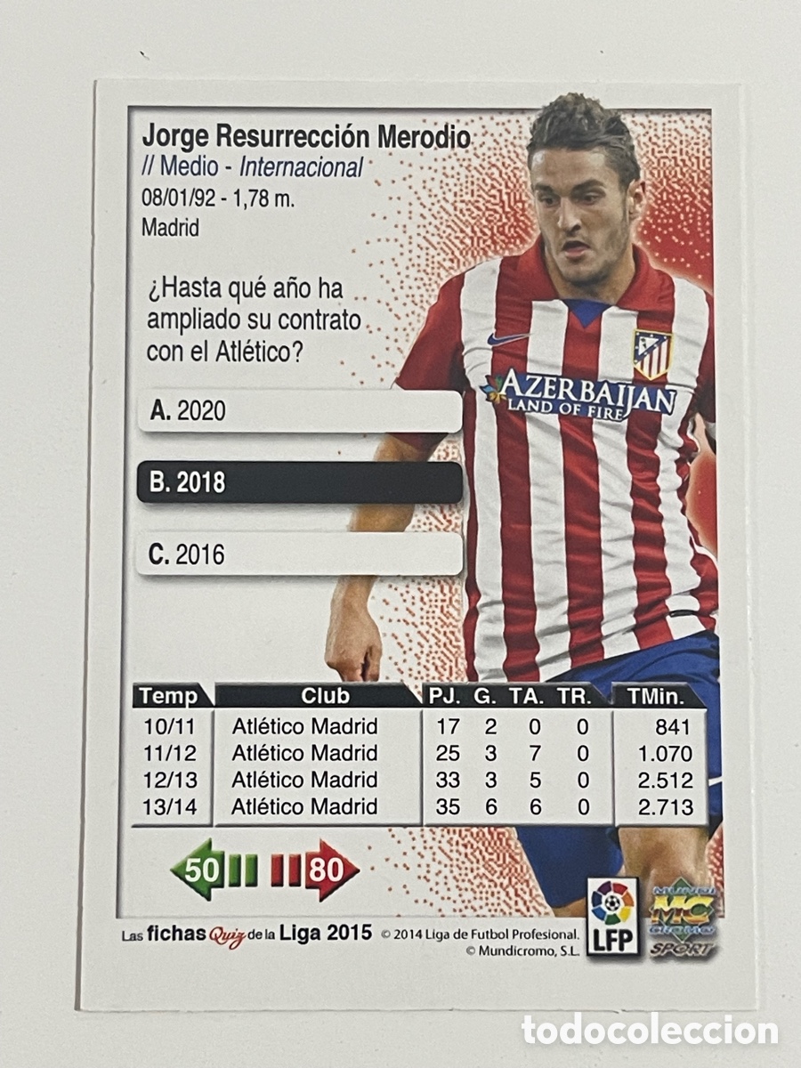 Coleccionismo cromos antiguos: Koke 14 mundicromo 2014-2015 - Foto 2