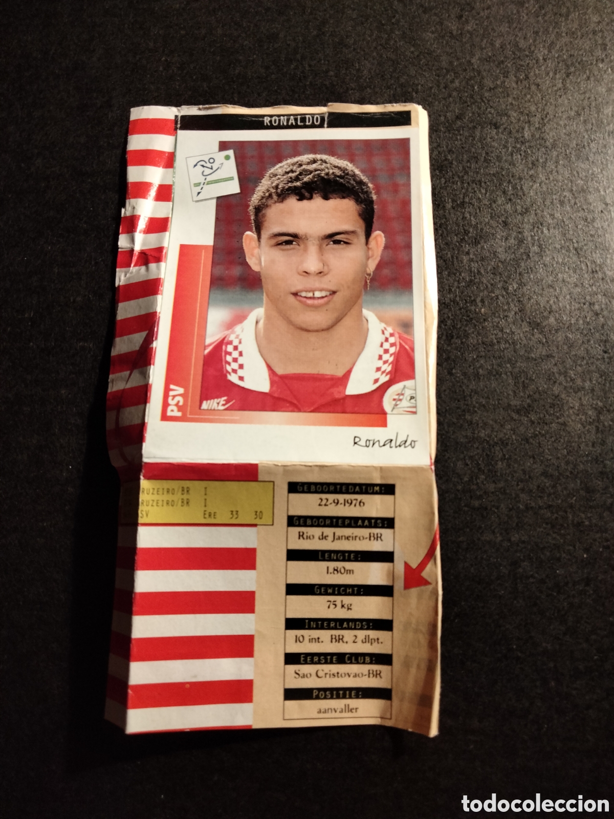 Collectionnisme Cartes &agrave; collectionner anciennes: RONALDO NAZARIO #75 ROOKIE PSV EINDHOVEN VOETBSL 96 CROMO PEGADO