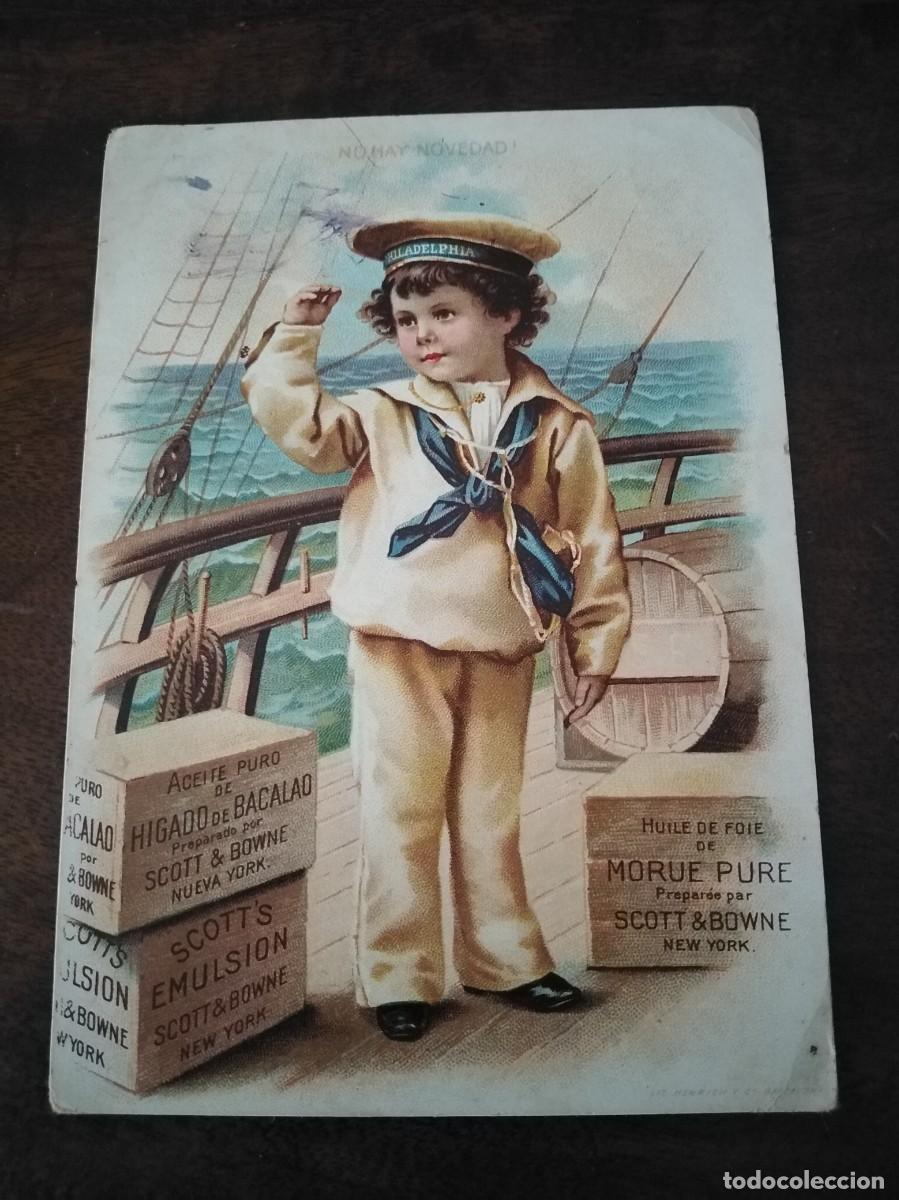 Coleccionismo Cromos antiguos: Antiguo cromo publicitario Emulsi&oacute;n de Scott y Aceite de Bacalao. Original. 9 x 12,7 cm