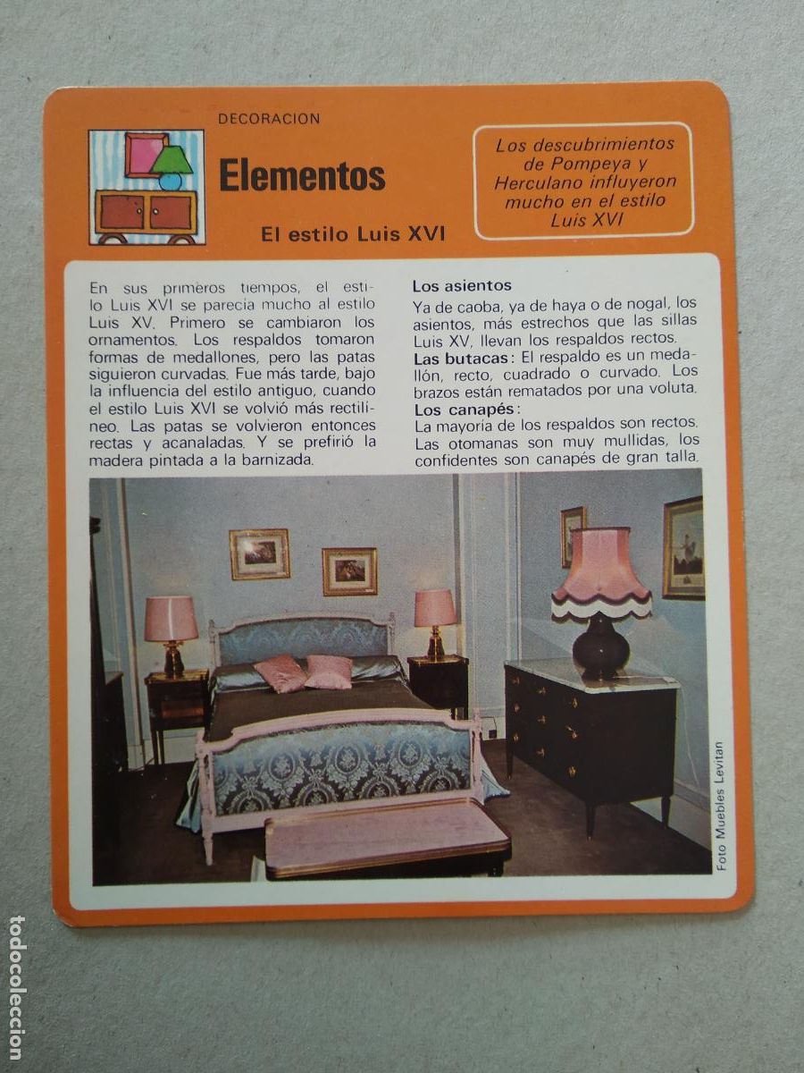 Coleccionismo Cromos antiguos: EL ESTILO LUIS XVI ELEMENTOS DECORACION FICHA EDICIONES RENCONTRE CROMO SAPE