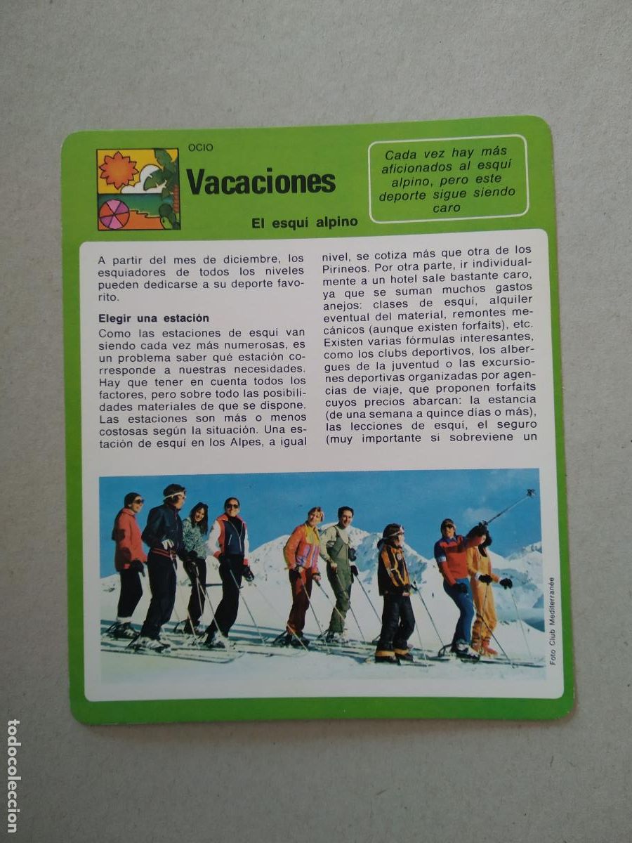 Coleccionismo Cromos antiguos: EL ESQUI ALPINO VACACIONES OCIO FICHA EDICIONES RENCONTRE SAPE MATEU CROMO