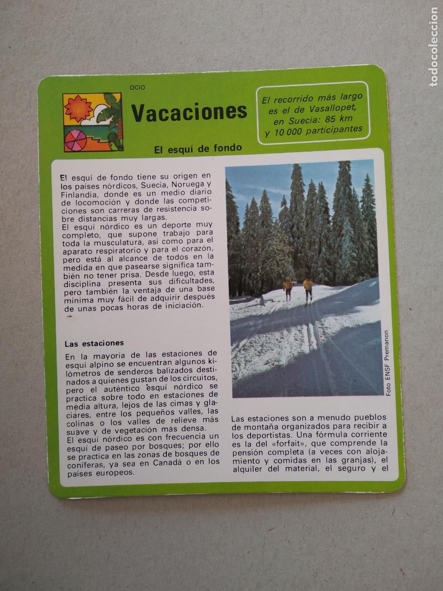 Coleccionismo Cromos antiguos: EL ESQUI DE FONDO VACACIONES OCIO FICHA EDICIONES RENCONTRE SAPE MATEU CROMO