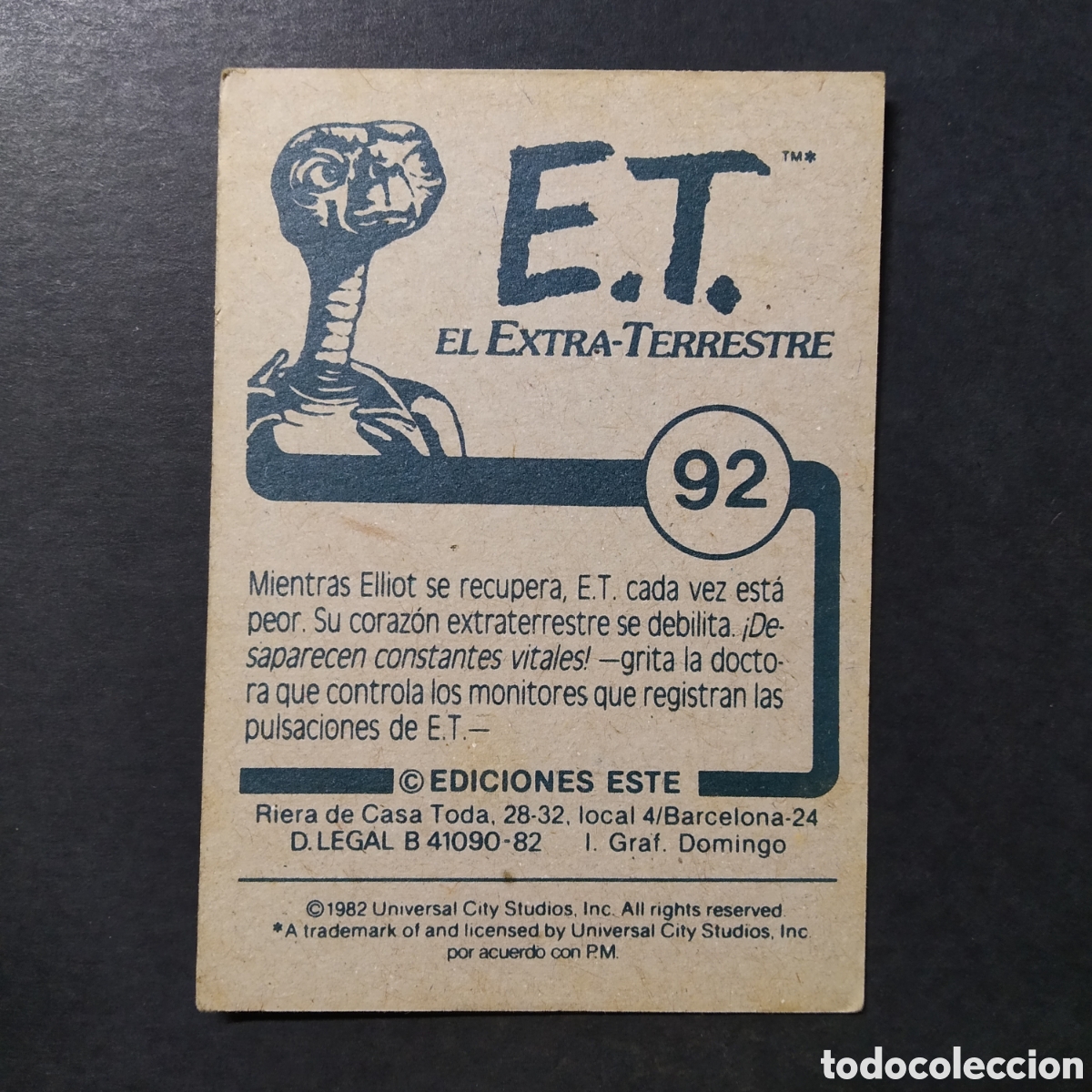Coleccionismo cromos antiguos: CROMO - N&ordm; 092 - E.T. EL EXTRA-TERRESTRE - A&Ntilde;O 1982 - EDICIONES ESTE - Foto 2