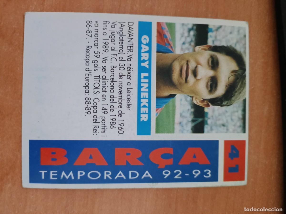 Coleccionismo cromos antiguos: lineker liga 92 93, bar&ccedil;a - Foto 2