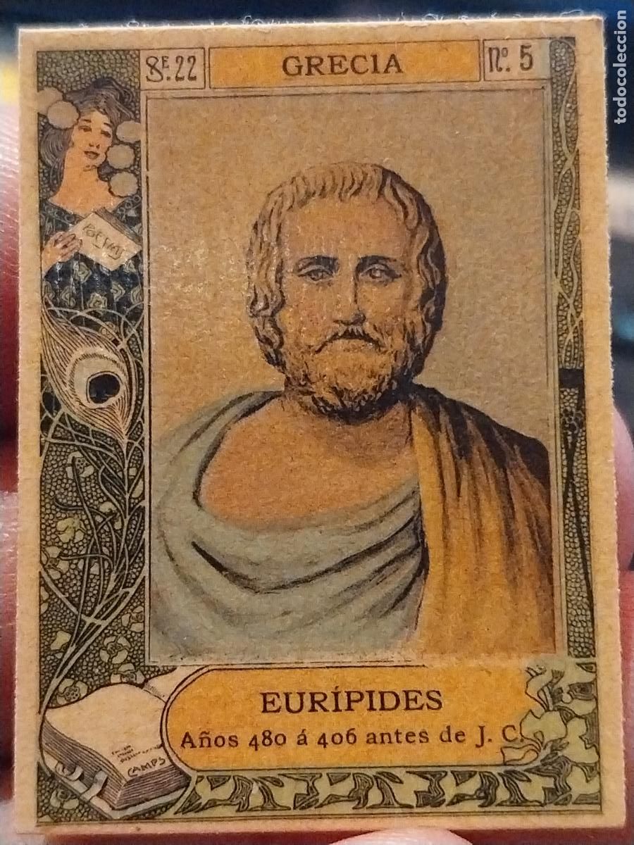 Coleccionismo Cromos antiguos: EURIPIDES GRECIA FOTOTIPIA ESCRITORES SERIE 22 # 5 MIDE 4,3 X 3,3CM ANTIGUA ORIGINAL