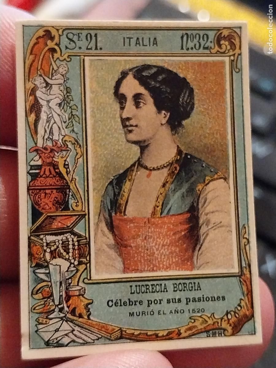 Coleccionismo cromos antiguos: LUCRECIA BORGIA ITALIA FOTOTIPIA MUJERES SERIE 21 # 32 MIDE 4,3 X 3,3CM ANTIGUA ORIGINAL