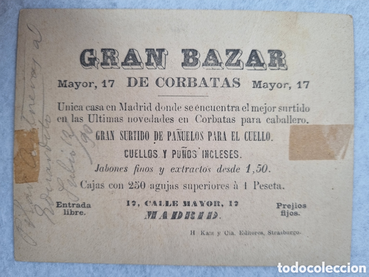 Coleccionismo cromos antiguos: Cromo de corbatas GRAN BAZAR MADRID P1 - Foto 3