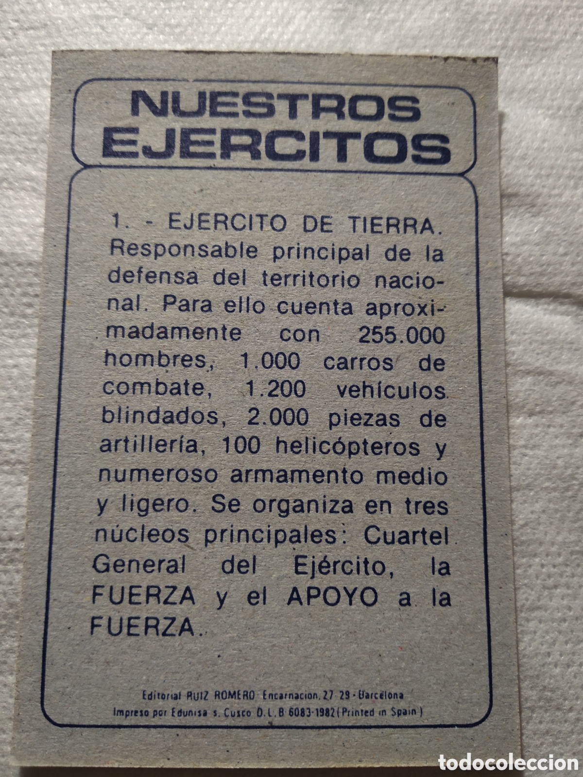 Coleccionismo cromos antiguos: Cromo # 1 NUESTROS EJERCITOS editorial RUIZ ROMERO 1982 - Foto 2