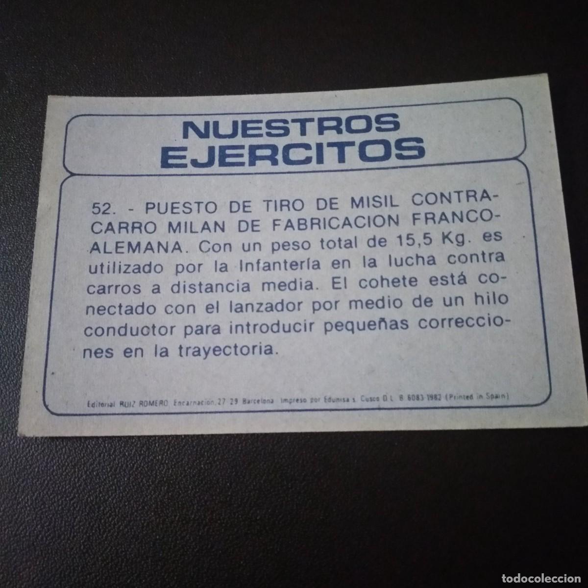 Coleccionismo cromos antiguos: Cromo # 52 NUESTROS EJERCITOS editorial RUIZ ROMERO 1982 - Foto 2
