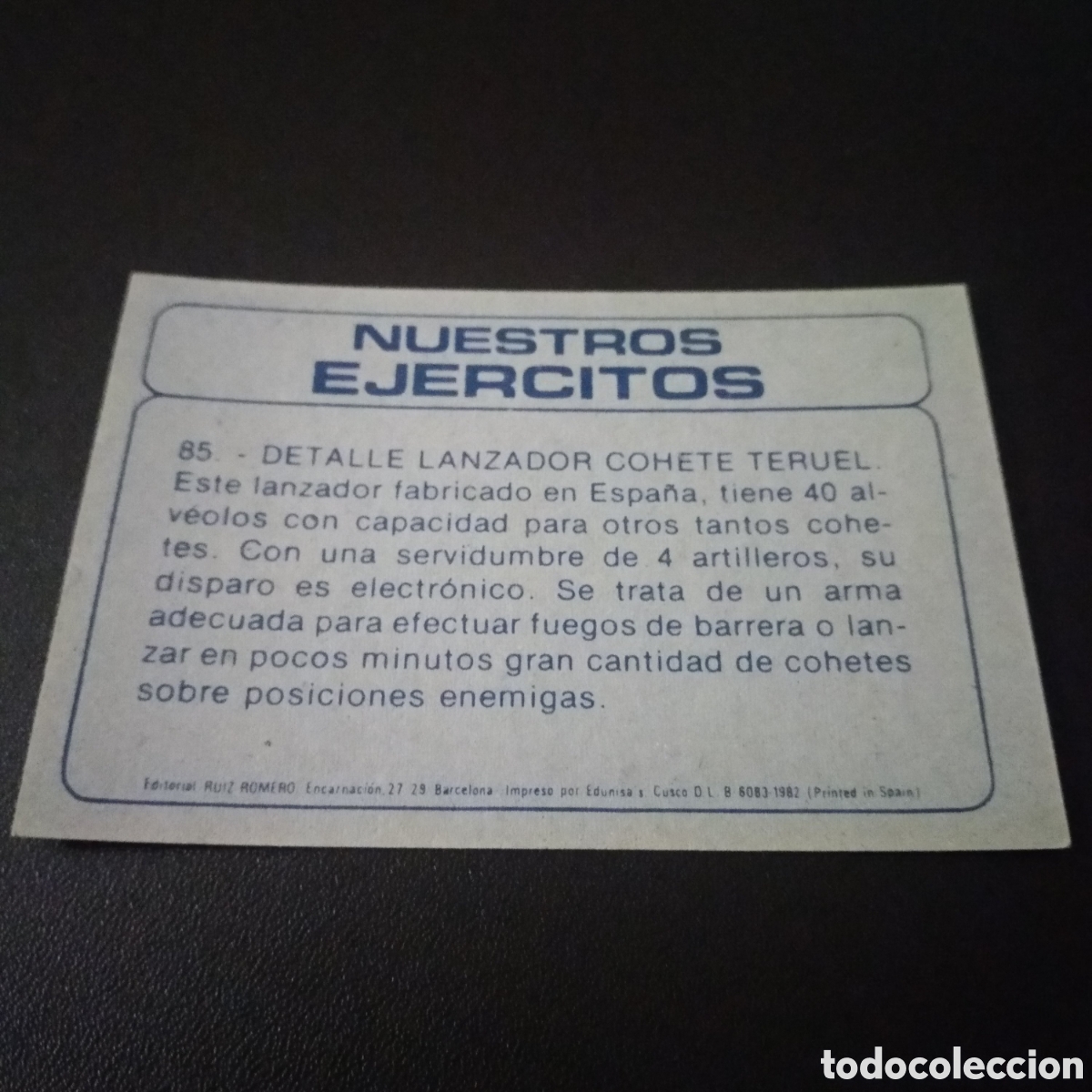 Coleccionismo cromos antiguos: Cromo # 85 NUESTROS EJERCITOS editorial RUIZ ROMERO 1982 - Foto 2