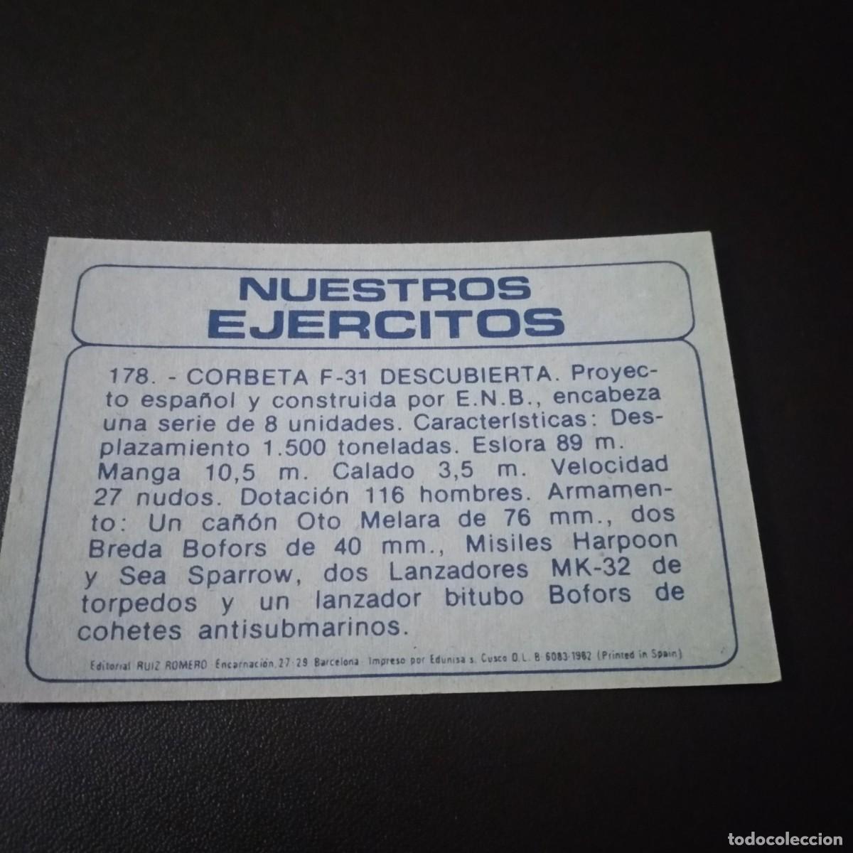 Coleccionismo cromos antiguos: Cromo # 178 NUESTROS EJERCITOS editorial RUIZ ROMERO 1982 - Foto 2