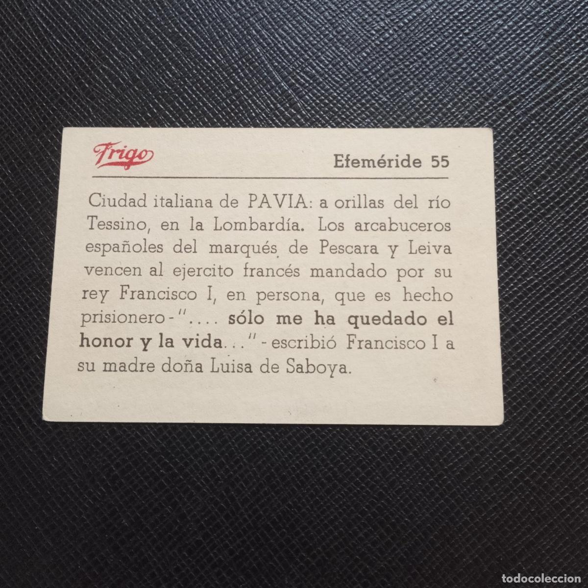 Coleccionismo cromos antiguos: 55 EFEMERIDE FRIGO CROMO - CC8 - Foto 2