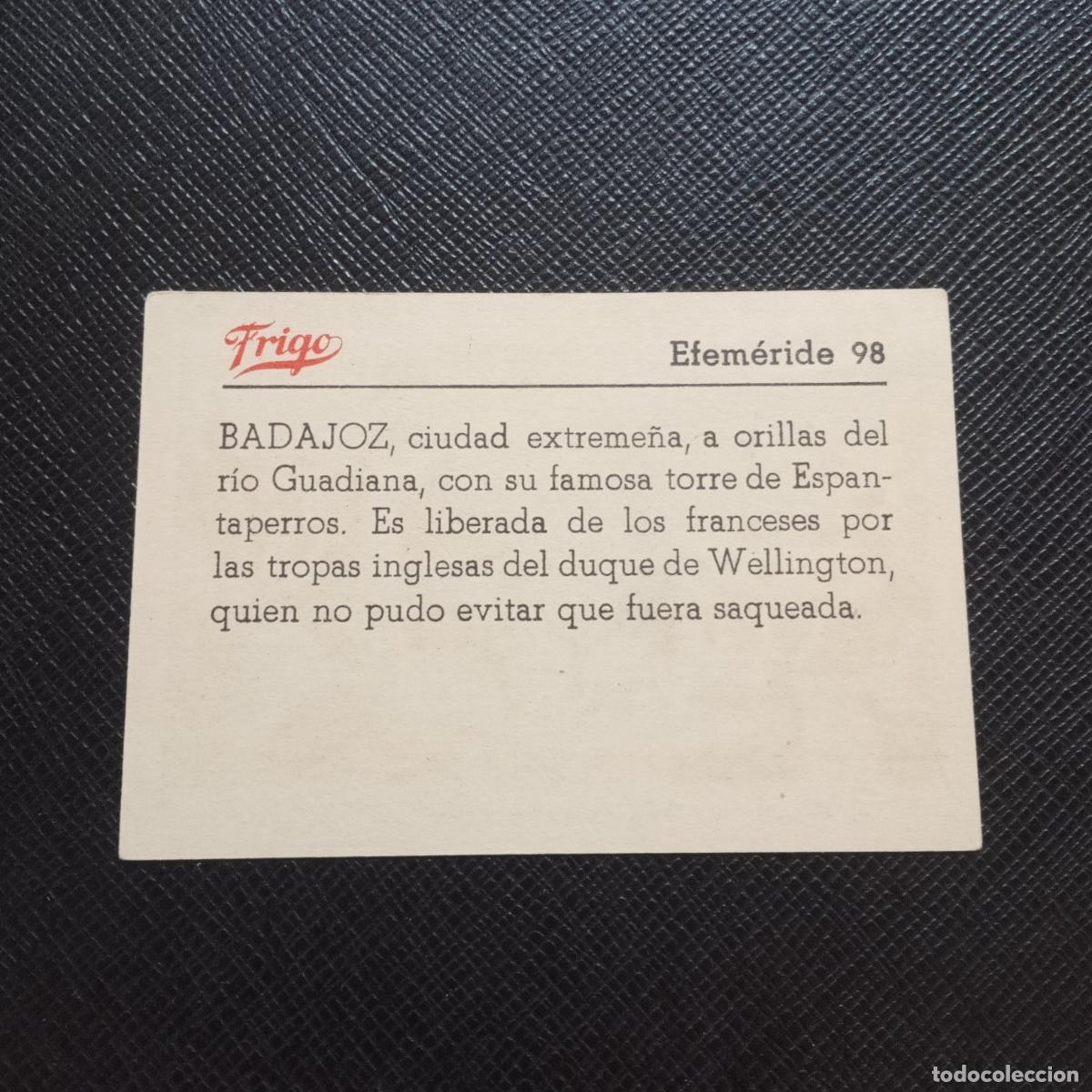 Coleccionismo cromos antiguos: 98 EFEMERIDE FRIGO CROMO - CC8 - Foto 2