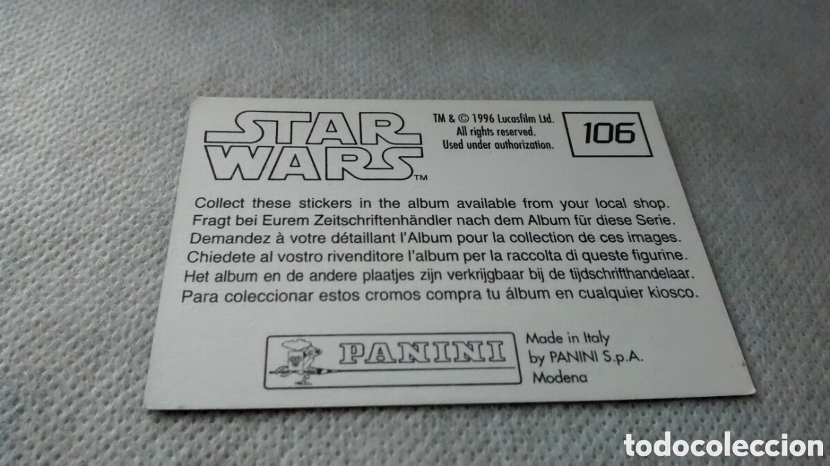 Coleccionismo cromos antiguos: STAR WARS PANINI CROMO 106 - Foto 2