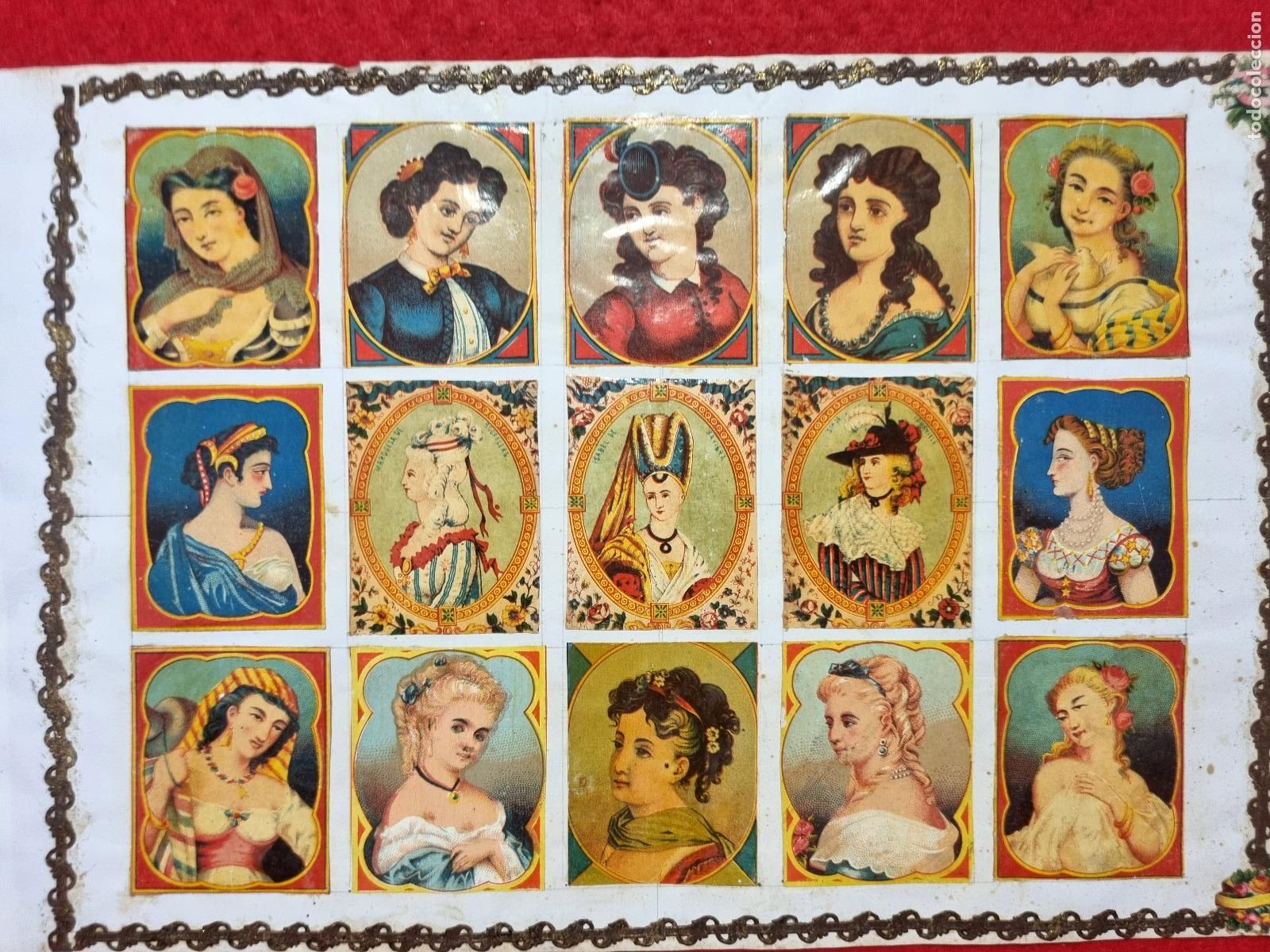 Coleccionismo cromos antiguos: HOJA CON 15 FOTOTIPIAS ESPA&Ntilde;OLAS CAJAS CERILLAS MUY ANTIGUAS SIGLO XIX ORIGINAL RS142