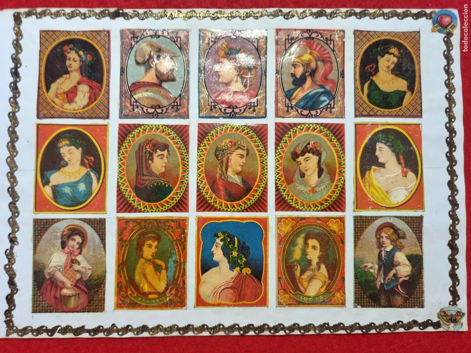 Coleccionismo cromos antiguos: HOJA CON 15 FOTOTIPIAS ESPA&Ntilde;OLAS CAJAS CERILLAS MUY ANTIGUAS SIGLO XIX ORIGINAL RS143