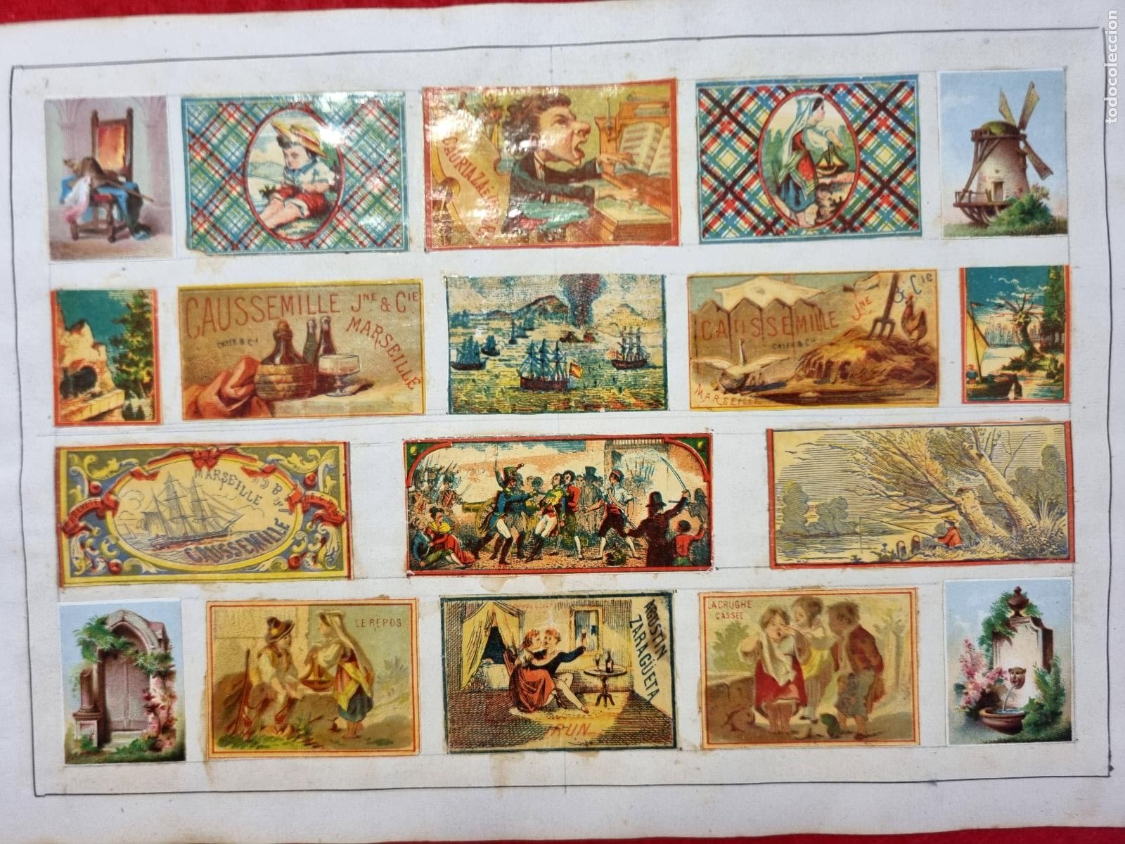 Coleccionismo cromos antiguos: HOJA CON 18 FOTOTIPIAS CAJAS CERILLAS MUY ANTIGUAS SIGLO XIX ORIGINAL RS146