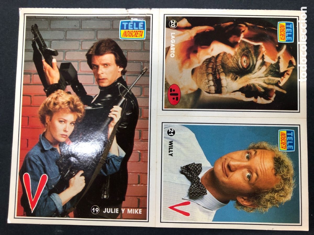 Colecionismo Cromos antigos: CROMOS CON TRASERA SERIE TV V LOS VISITANTES N&ordm; 19-20-21 SIN CORTAR DE TELE INDISCRETA
