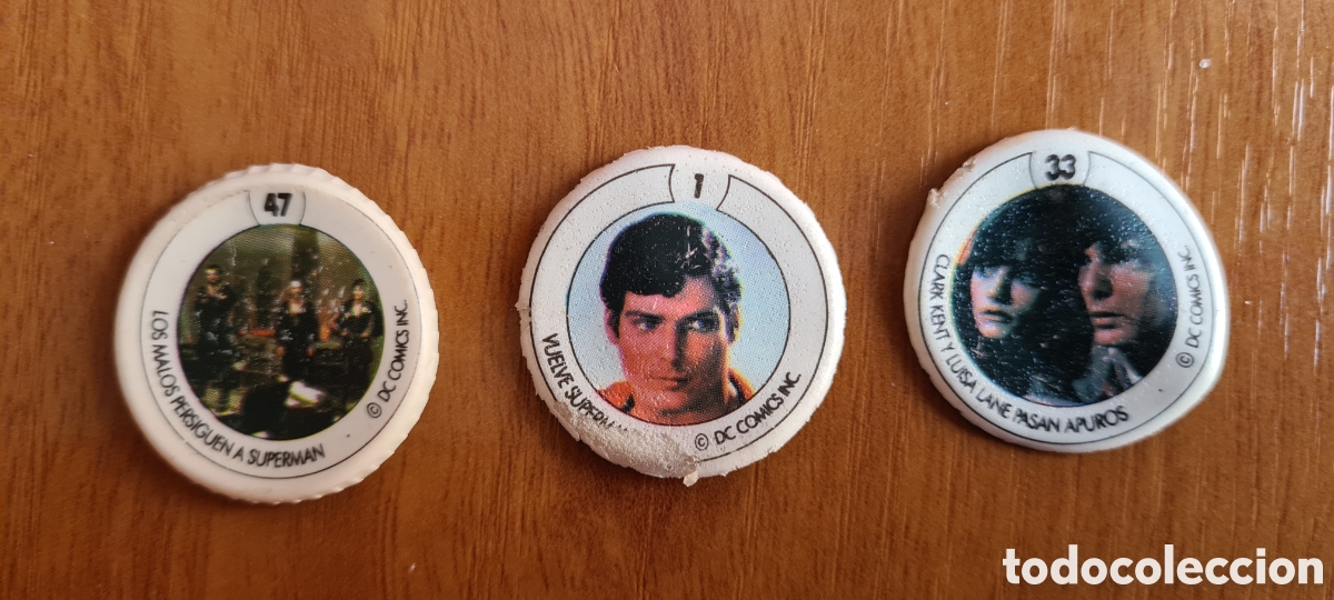Coleccionismo cromos antiguos: Lote tres cromos Superman chapas tapones Coca-Cola (1980)