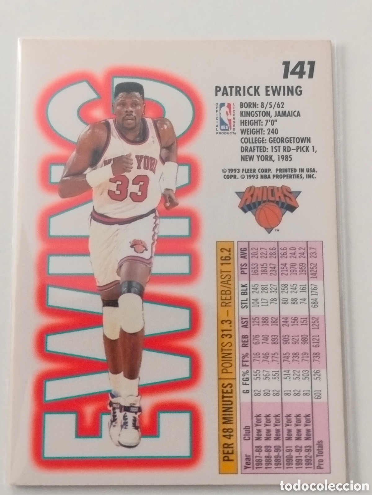 Coleccionismo cromos antiguos: NBA CARD Fleer 93-94. Cromo 141 Patrick Ewing - Foto 2