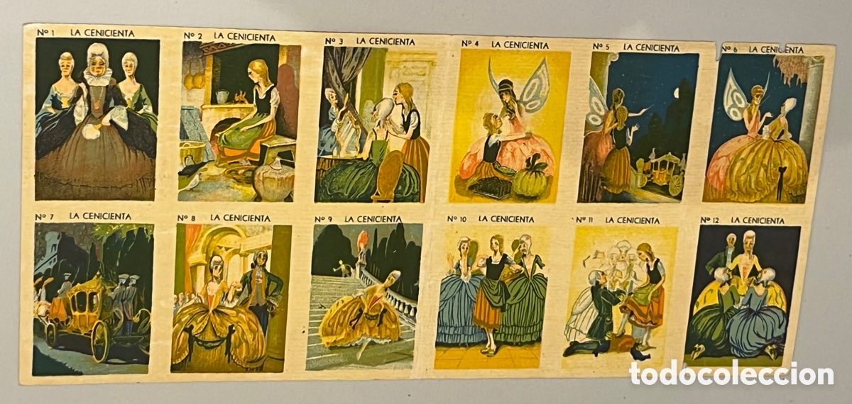 Coleccionismo cromos antiguos: HOJA CON 12 CROMOS DE LA CENICIENTA - CHOCOLATES SELECTOS EVARISTO JUNCOSA - Foto 1