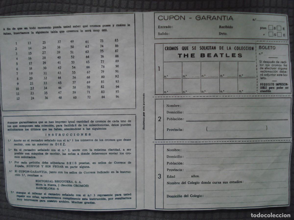 Coleccionismo Cromos antiguos: COPIA DEL CUPON-GARANTIAS DEL ALBUM DE LOS BEATLES DE CROMOS 1966 DE EDITORIAL BRUGUERA