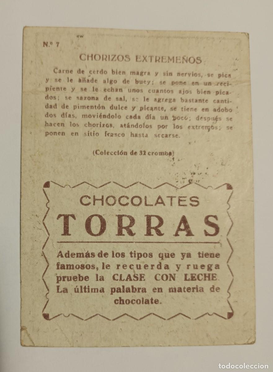 Coleccionismo cromos antiguos: CROMO N&ordm;7 : CHORIZOS EXTREME&Ntilde;OS. CHOCOLATES TORRAS - Foto 2