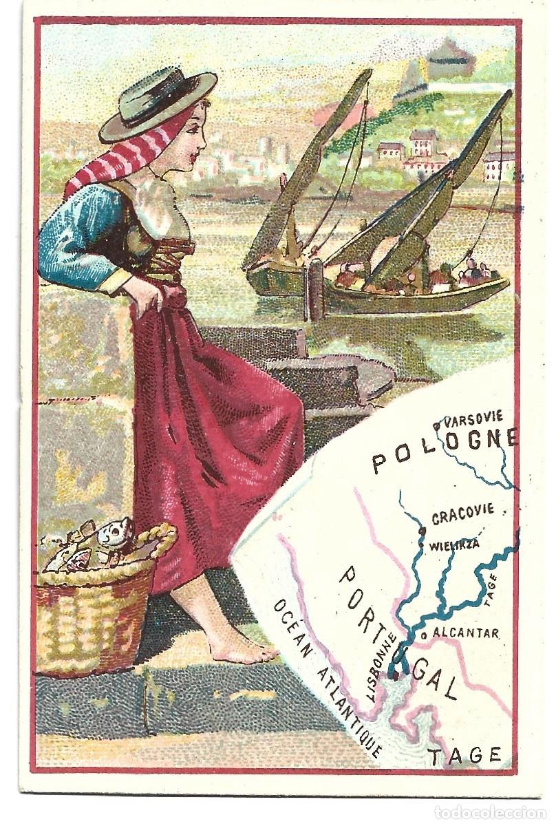 Sammeln alte Sammelbilder: CROMO DE BELLA SE&Ntilde;ORITA Y MAPA PORTUGAL DE LES VILLES F&Aacute;BRICA FRANCIA