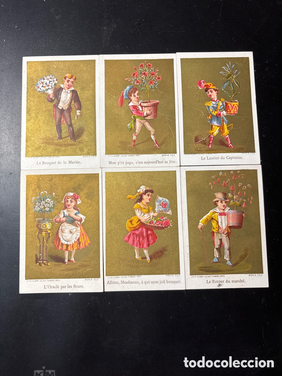Coleccionismo cromos antiguos: Lote de seis cromos franceses sobre 1900 ni&ntilde;os con flores.