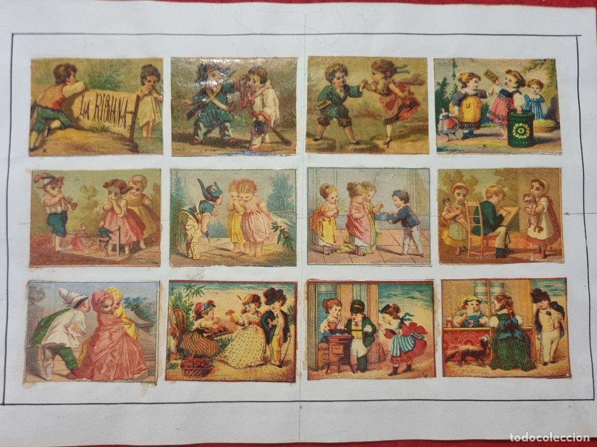 Coleccionismo cromos antiguos: HOJA CON 12 FOTOTIPIAS ESPA&Ntilde;OLAS CAJAS CERILLAS MUY ANTIGUAS SIGLO XIX ORIGINAL RS201