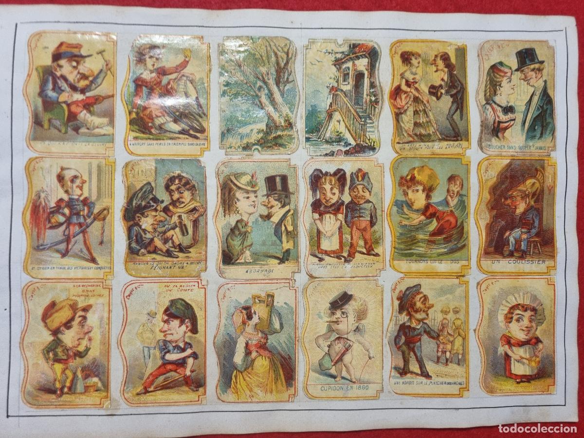 Coleccionismo cromos antiguos: HOJA CON 18 FOTOTIPIAS ESPA&Ntilde;OLAS CAJAS CERILLAS MUY ANTIGUAS SIGLO XIX ORIGINAL RS204