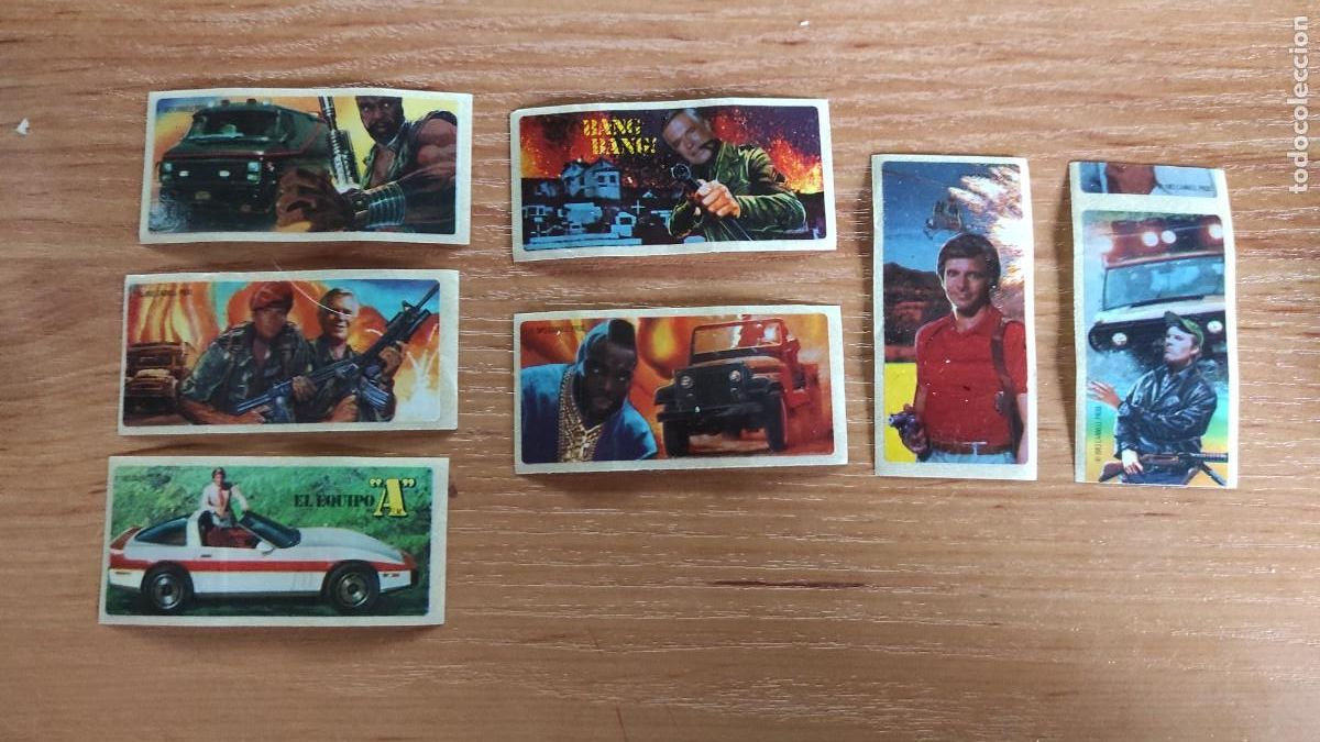 Coleccionismo cromos antiguos: 7 cromos pegatinas chicle Equipo A - Foto 1