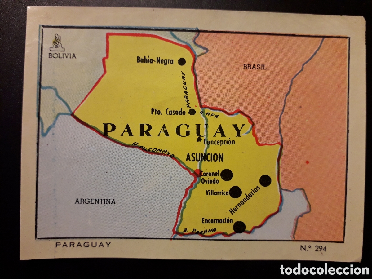 Collectionnisme Cartes &agrave; collectionner anciennes: PARAGUAY MAPA, N&deg; 294 COLECCI&Oacute;N UNIVERSAL 1962 DESPEGADO PEDIDO M&Iacute;NIMO 3&euro;
