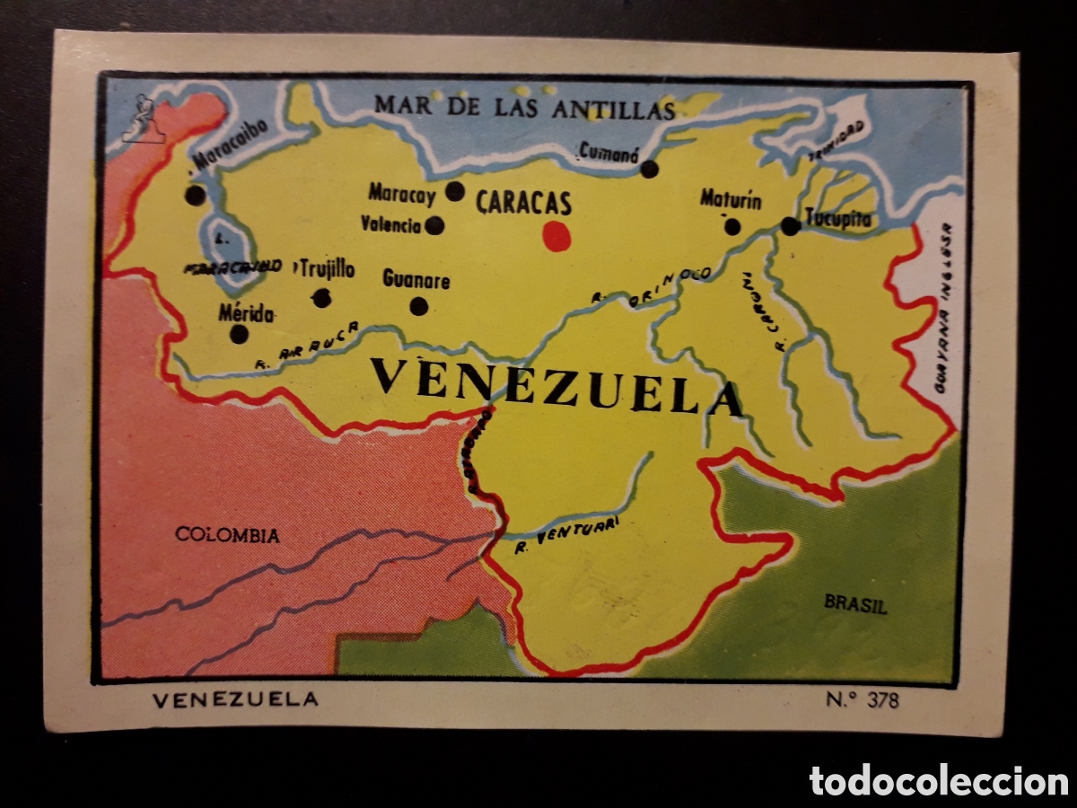 Collectionnisme Cartes &agrave; collectionner anciennes: VENEZUELA MAPA, N&deg; 378 COLECCI&Oacute;N UNIVERSAL 1962 DESPEGADO PEDIDO M&Iacute;NIMO 3&euro;
