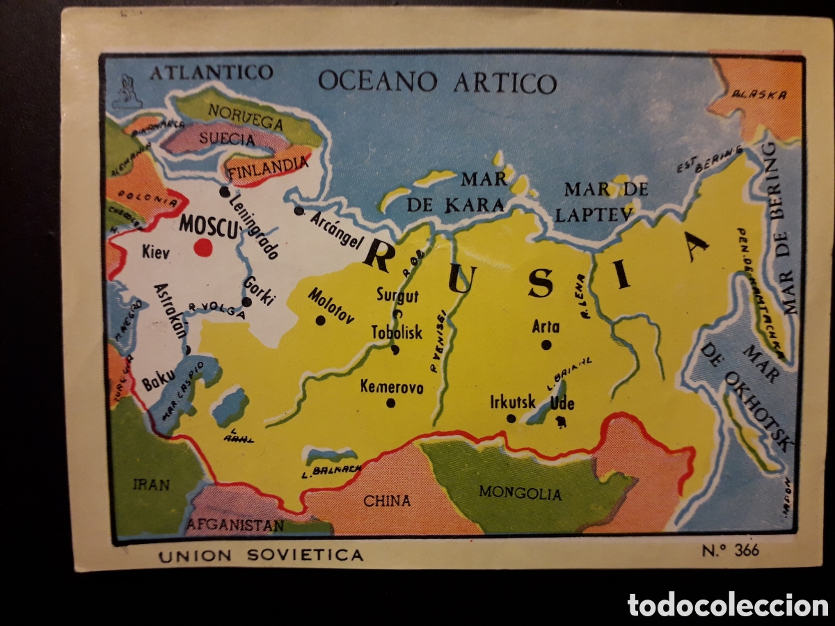 Collectionnisme Cartes &agrave; collectionner anciennes: UNI&Oacute;N SOVI&Eacute;TICA URSS MAPA, N&deg; 366 COLECCI&Oacute;N UNIVERSAL 1962 DESPEGADO PEDIDO M&Iacute;NIMO 3&euro;.