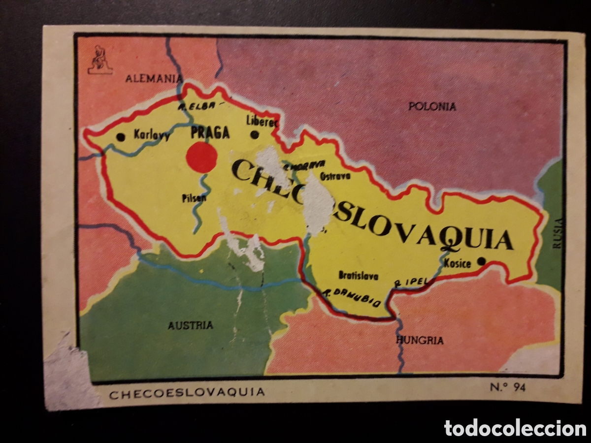 Collectionnisme Cartes &agrave; collectionner anciennes: CHECOSLOVAQUIA MAPA, N&deg; 94 COLECCI&Oacute;N UNIVERSAL 1962 DESPEGADO, DEFECTUOSO PEDIDO M&Iacute;NIMO 3&euro;.